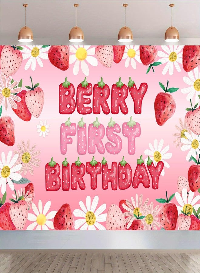 BIGKEOKI Berry First Birthday Decorations Strawberry 1st Bday Backdrop Banner Sweet One Strawberry 1st Party Decor Supplies Strawberry 1st Birthday Decor - Image 1